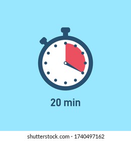 Juego de iconos de cronómetro que muestran el tiempo - 20 minutos o segundos. Color rojo y negro. Conjunto de temporizadores minimalistas. Concepto de tiempo de cocina. Ilustración del vector