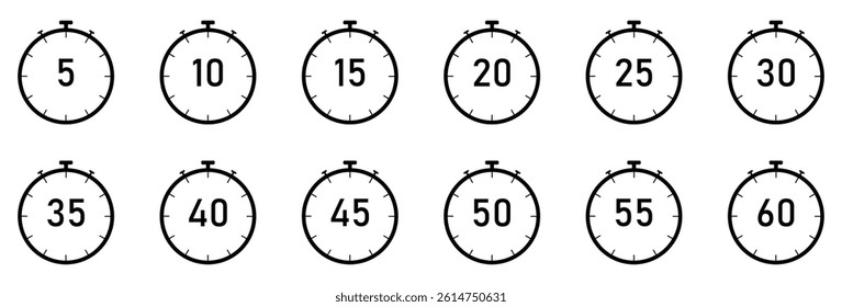 Set of Stopwatch icons set. Timer symbol. Outline stopwatch icon. Alarm pictogram,of Vector.