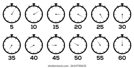 Set of Stopwatch icons set. Timer symbol. Outline stopwatch icon. Alarm pictogram,of Vector.