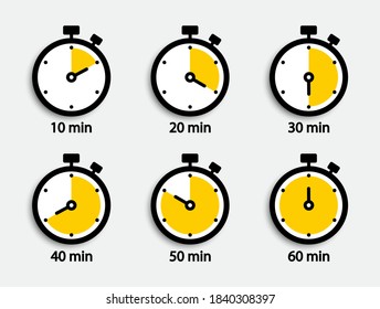 Set of stopwatch icons. Timers set. Clock, time and countdown. Vector elements.