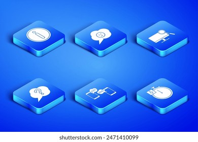 Set Stopwatch, Information, Chat messages mobile, Speech bubble Question, with angry smile and Computer monitor diagnostics icon. Vector