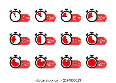 Set of stop watch last minute Symbol. Countdown in letzter Minute von 5 auf 60 Sekunden. Last Minute Banner Element.