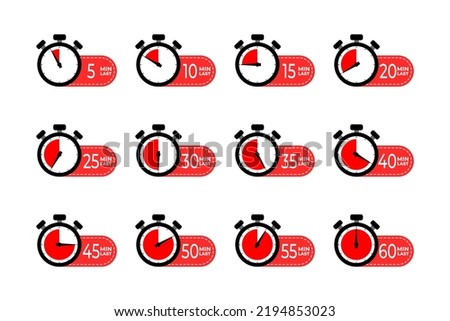 Set of stopwatch last minute icon. Countdown last minute from 5 to 60 seconds. Last minute banners element.