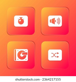 Set Stopwatch, Speaker volume, Vinyl player with vinyl disk and Arrow shuffle icon. Vector