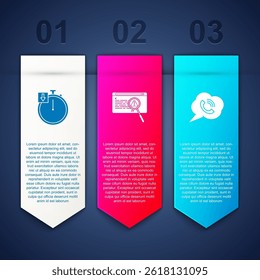 Réglez Stop watch, System bug concept et Speech bubble avec appel téléphonique. Template infographique d'entreprise. Image vectorielle