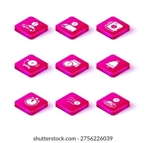 Set Stopwatch, Time flies on the clock, Ringing alarm bell, Calendar and, Food time, Daily paper notepad and Delivery icon. Vector