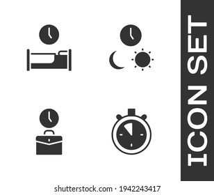 Set Stopwatch, Time sleep, Work time and Day and night with icon. Vector