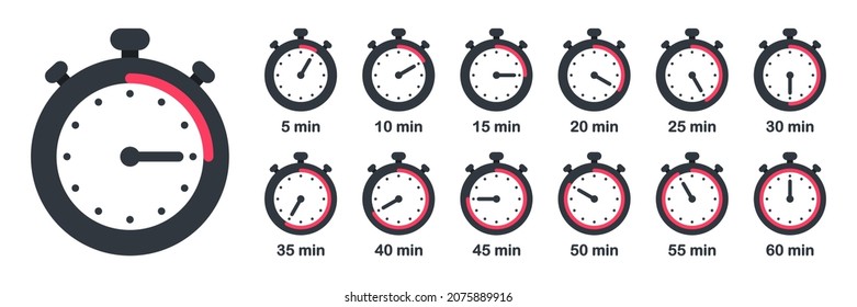 Set of stopwatch and timer or clock. Stopwatch icons set. Vector illustration.