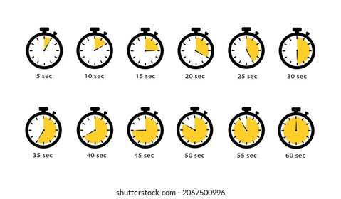 Set of stopwatches vector on white background. Full cycle arrows timer. Icon countdown clock.