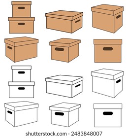Set of storage box vector illustration. Cardboard storage box on white background