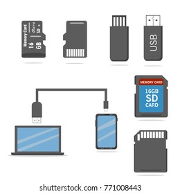 Set of storage for digital information. Vector illustration