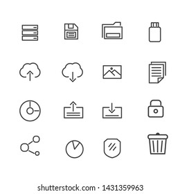 Set of storage and file related icon such as save icon, folder icon, disk icon suitable for interface design or minimalist graphic design 
