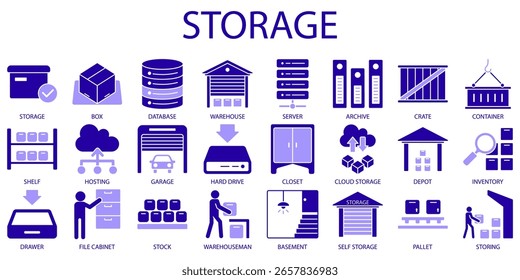 Set von Speicher-Icons oder Symbole Vector voll bearbeitbare Datei.