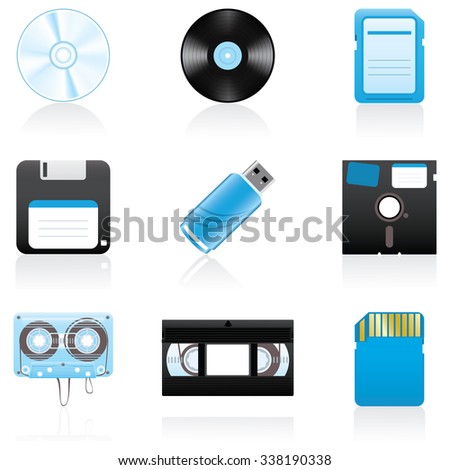 Set with storage media icons
