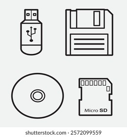 set of storage memory with outline style good for symbol, icon, element design, etc