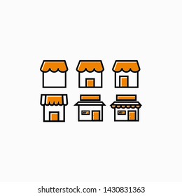 Set Store Building Facade Minimal Flat Line Outline Stroke Icon  
