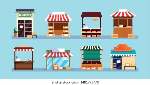 set of store facades buildings