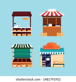 set of store facades buildings