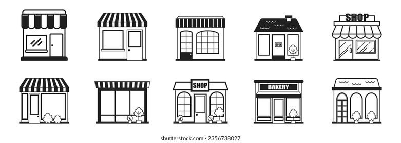 Set of store icon line design. shop building icon set. Vector illustration