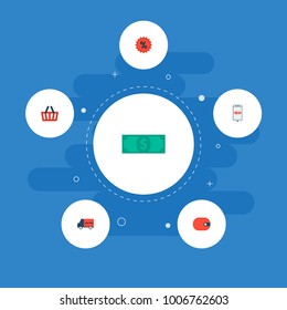 Set of store icons flat style symbols with sale, money, basket and other icons for your web mobile app logo design.