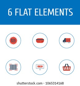 Set of store icons flat style symbols with advertising, online, credit card and other icons for your web mobile app logo design.