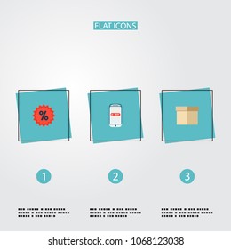 Set of store icons flat style symbols with mobile, box, sale and other icons for your web mobile app logo design.