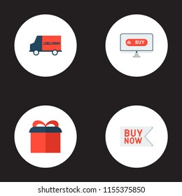 Set of store icons flat style symbols with badge, online, delivery and other icons for your web mobile app logo design.