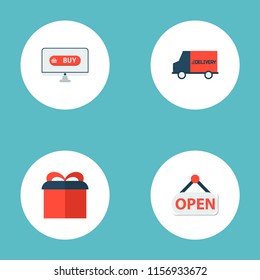 Set of store icons flat style symbols with delivery, online, opening time and other icons for your web mobile app logo design.