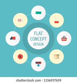Set of store icons flat style symbols with delivery, basket, box and other icons for your web mobile app logo design.