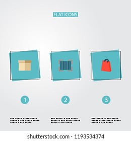 Set of store icons flat style symbols with box, bar code, bag and other icons for your web mobile app logo design.