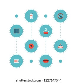 Set of store icons flat style symbols with bar code, badge, mobile and other icons for your web mobile app logo design.