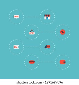 Set of store icons flat style symbols with delivery, wallet, sale and other icons for your web mobile app logo design.