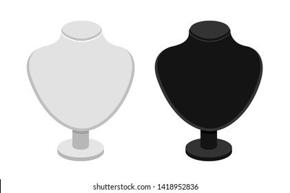 Set of store mannequins for jewelry shop. Elegant black and white necklace  stands. Cartoon vector isolated illustrations.