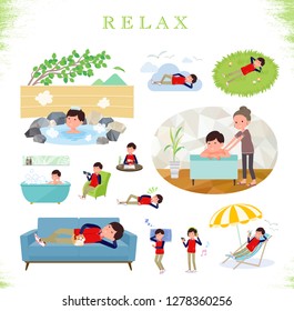 A set of Store stuff man about relaxing.There are actions such as vacation and stress relief.It's vector art so it's easy to edit.
