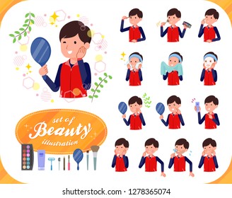 A set of Store stuff man on beauty.There are various actions such as skin care and makeup.It's vector art so it's easy to edit.