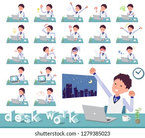 A set of Store stuff man on desk work.There are various actions such as feelings and fatigue.It's vector art so it's easy to edit.