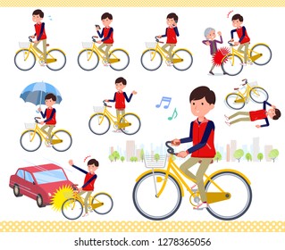 A set of Store stuff man riding a city cycle.There are actions on manners and troubles.It's vector art so it's easy to edit.