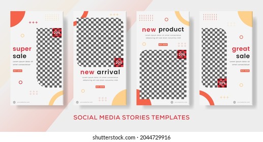 Set stories banner geomatric for fashion sale. premium vector