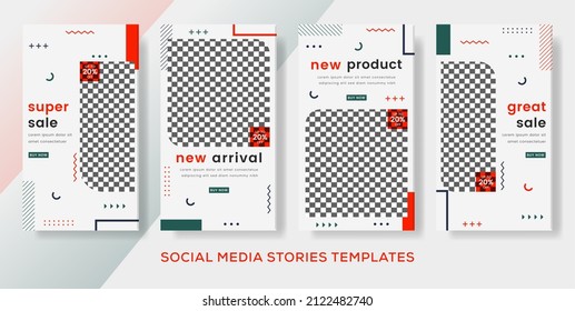 Set stories banner template post geomatric for fashion sale premium