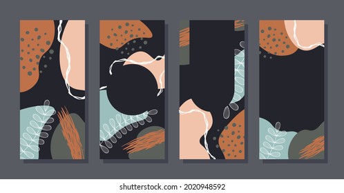 Set Stories colorful Memphis modern abstract shapes Black pastel backgrounds vector
