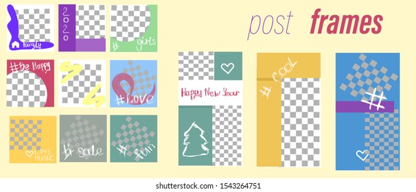 Set of  stories and post frame . Vector. Multicolores.Mockup for personal blog or shop.Layout for promotion