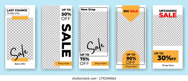 set of stories sale banner background, instagram template photo, year end sale can use for, backdrop, website, mobile app, poster, flyer, coupon, gift card, smartphone template, web design