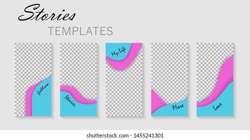 Set of stories template.Design layout backgrounds for social media.Layout, cover for promotion, blog. Mockup photo frame for social media with gold frame.vector eps10