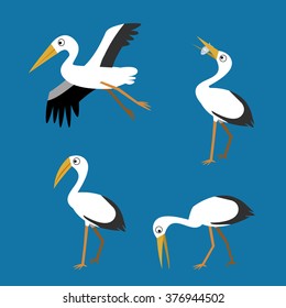 Set of stork in flat style, vector illustration