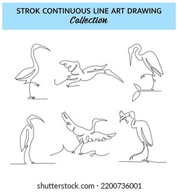 Set of stork one continuous line drawing. Cute decoration hand drawn elements. Vector illustration of minimalist style on a white background.