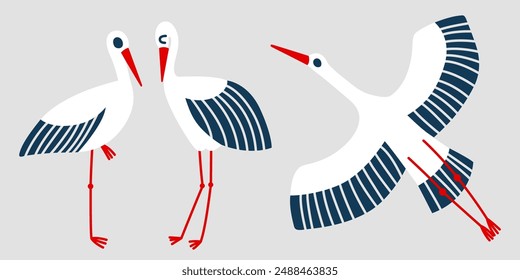 Set of storks. Vector. Birds. Illustration