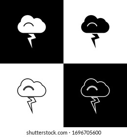 Icono de Establecer tormenta aislado en fondo blanco y negro. Señal de nube y relámpago. Icono del clima de tormenta. Ilustración vectorial