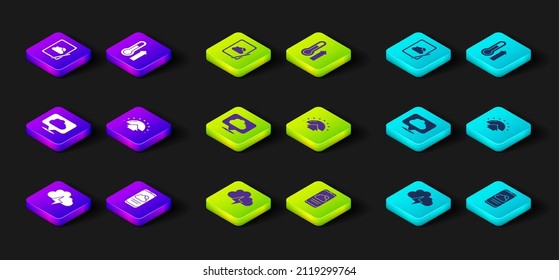 Set Storm, Weather forecast, Location cloud, Sunrise, Meteorology thermometer and  icon. Vector