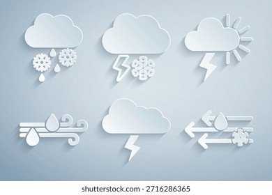 Set Sturm, Wind und Regen, mit Schnee, Wolke Blitz und Symbol. Vektorgrafik