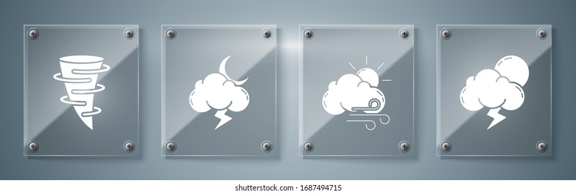 Set Storm, Windy weather, Storm and Tornado. Square glass panels. Vector